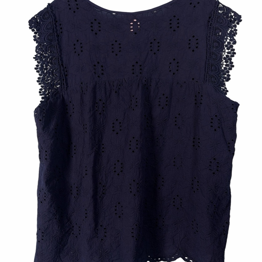 Knox Rose Blouse Women's XL Navy Blue Lace Eyelet Short Sleeve Boho Shirt Top - Picture 4 of 8